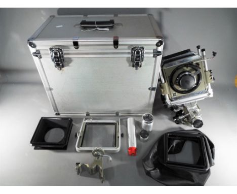 Photography - a Swiss Sinar system Koch 5 x 4 Mono rail plates camera with case, Schneider Kreuznach lense, also included in 