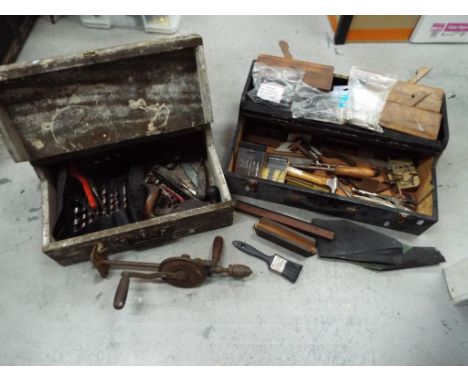 Two wooden boxes of vintage tools.