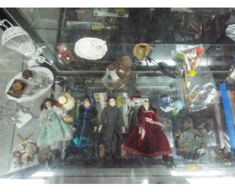 Dolls House Furniture - a quantity of very high quality dolls house accessories and people to include a family, pond, garden 