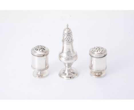 A George III silver ogee baluster caster by Stephen Adams I, London 1798, with an acorn finial, engraved with a crest, 13cm (