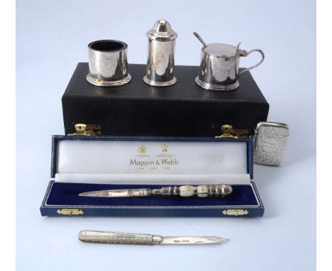 ϒ A late Victorian silver and mother of pearl fruit knife by Hilliard & Thomason, Birmingham 1894, engraved ; a scroll foliat
