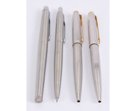 Parker, 75 Milleraies, a silver plated ball point pen, with a gilt arrow clip; another Parker 75 silver plated ball point pen