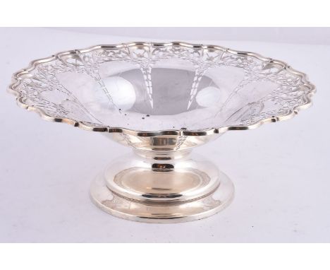 A silver shaped circular pedestal basket by James Dixon &amp; Sons Ltd, Sheffield 1930, with a moulded rim, an arcaded band p