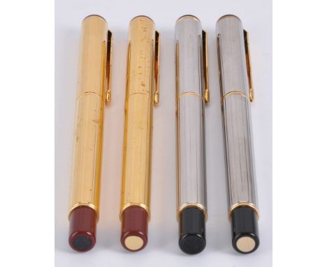 Parker, 88, a silver plated fountain pen and ball point pen, the fountain pen cap with gilt arrow clip, medium nib, aerometri