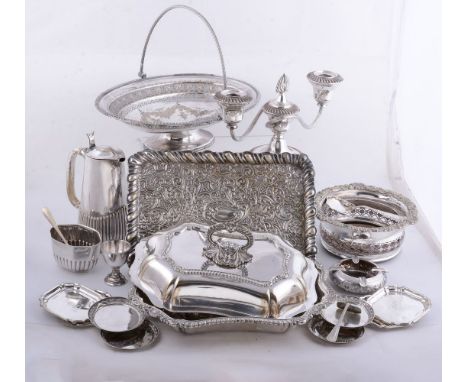 A small collection of silver, silver coloured and plated wares, including: four shaped square individual coasters by The Gold