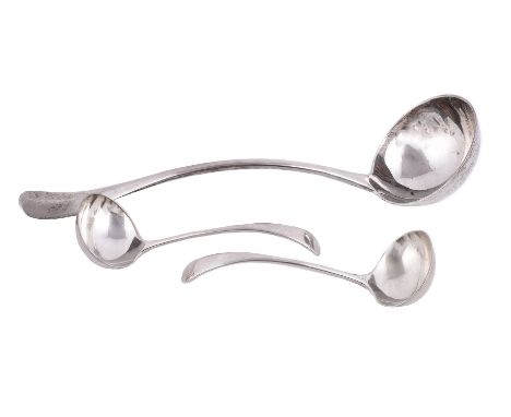 An Edwardian silver rat-tail pattern soup ladle by Josiah Williams &amp; Co. of Bristol, London 1908, engraved with a crest, 