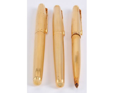 Parker, 75 Milleraies, a gold plated fountain pen and ballpoint pen, the fountain pen cap with arrow clip, the fine nib stamp