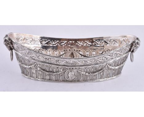 A late 19th century silver navette shaped basket by Wolf &amp; Knell, Hanau, import marked for Sheffield 1899, sponsor's mark