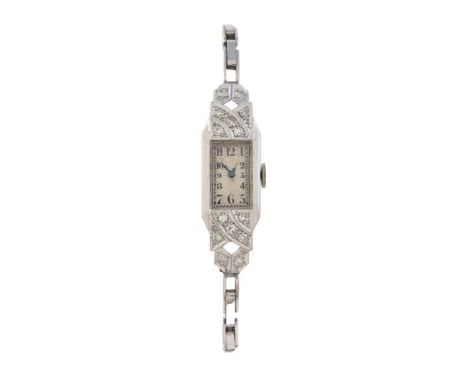 Unsigned, Lady's platinum coloured and diamond set cocktail watch, circa 1930   Movement: Swiss manual wind   Case: Platinum 