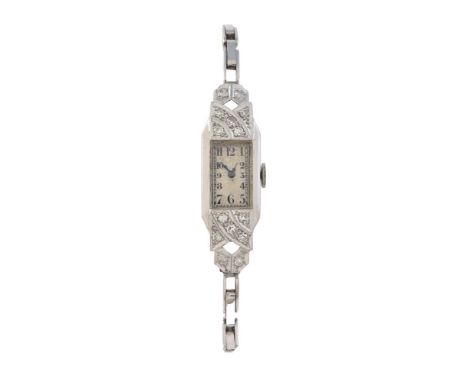 Unsigned, Lady's platinum coloured and diamond set cocktail watch, circa 1930   Movement: Swiss manual wind   Case: Platinum 