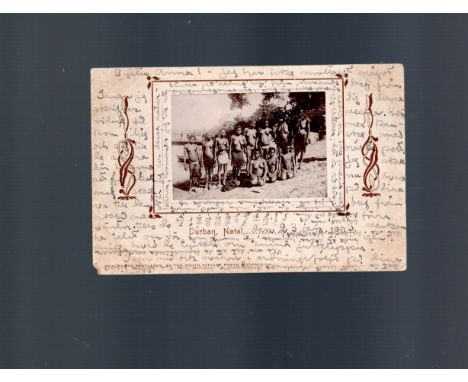  Natal Ethnic p/card showing a group of young Zulu women on a river bank to Sweden (inc Swedish), bears 2 Ed7 adhesives tied 