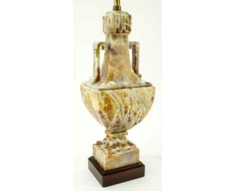 Mabro Lamp Co. Carved Onyx Chinoiserie Urn Lamp. Minor scuffing. Measures 20" H x 8" W x 5-7/8" Depth, overall measures 37" H