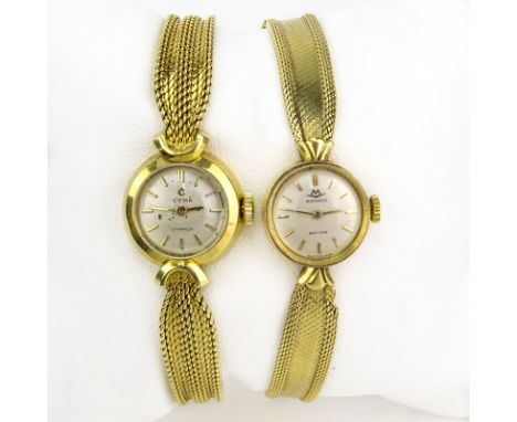 Lady's Vintage 18 Karat Yellow Gold Movado Bracelet Watch together with Vintage Cyma 18 Karat yellow Gold Bracelet watch. Sig