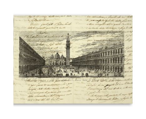 18th Century Hand Written Manuscript With Imprint Of St Mark's Square, Venice. Light toning from age or in good condition. Me