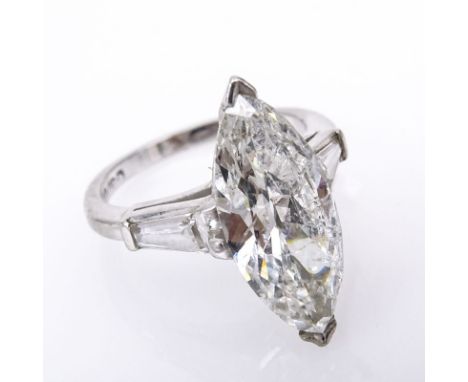 EGL Certified Antique 3.15 Carat Marquise Cut Diamond and Platinum Engagement Ring. Diamond I color. SI3 clarity. Signed plat