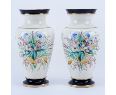 Pair of Vintage Old Paris Handpainted Porcelain Vases. Unsigned. One with hairline crack, light wear. Measures 13" H. Shippin