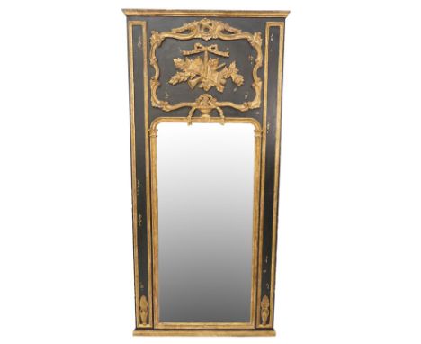 Large Italian Gilt and Painted Carved Wood Mirror. Unsigned. Light wear or in good condition. Measures 79" H x 36" W. Shippin