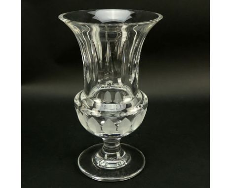 Cartier Crystal La Maison du Shogun Vase. Signed on underside. Petal cut oval design on bowl and cut vertical lines. Good con