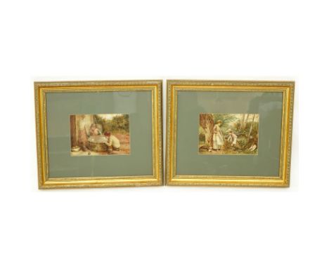 Two Watercolors on Paper "Children Playing". Initialed lower right FB. Measures 6-5/8" x 9-1/2" (sight), frames measure 17-1/