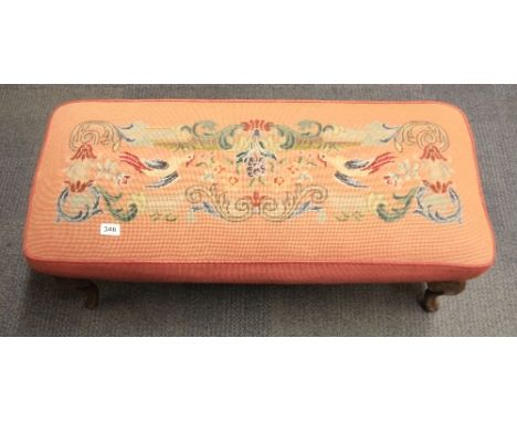 A tapestry upholstered bedroom stool with cabriole legs W 92cm H 40cm