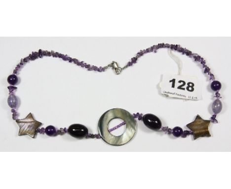 An amethyst and mother of pearl necklace