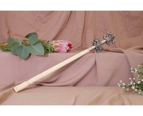 A Victorian 'City of London' ceremonial white-metal tipstaff, late 19th century, the embossed finial decorated with Prince of