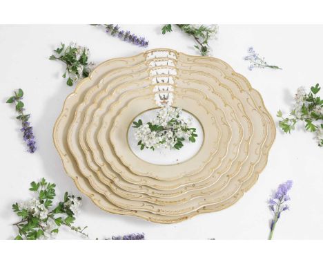 A set of Victorian graduated porcelain armorial plates, probably John Ridgway &amp; Co., each with scroll and gilt-heightened
