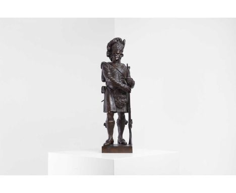 Sir Joseph Edgar Boehm RA (1834-1890), a Black Watch soldier (Royal Highland Regiment) by Elkington and Co., patinated bronze
