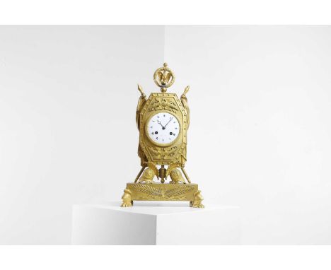 An Empire ormolu mantel clock, late 18th/early 19th century, French, by Claude Galle, the white enamel dial signed 'Galle Rue