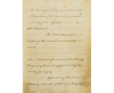 NO RESERVE 18th century satire.- On the Origin Antiquity Nature and Obligations of the ancient and honourable Society of the 
