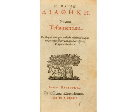 NO RESERVE New Testament, Greek. He Kaine Diatheke [graece]. Novum Testamentum, Greek type, title printed in red and black wi