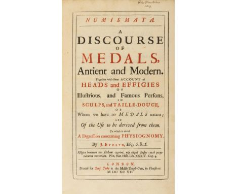 NO RESERVE Numismatics.- Evelyn (John) Numismata. A Discourse of Medals, Antient and Modern, first edition, title in red and 