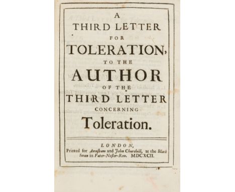 [Locke (John)] A Letter Concerning Toleration, second edition, 6pp. advertisements, light surface soiling to title, for Awnsh