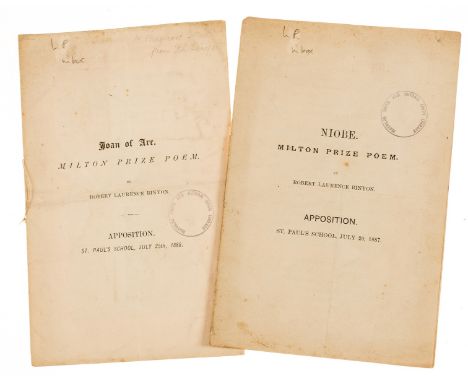 NO RESERVE Binyon (Laurence) Niobe. Milton Prize Poem. Apposition. St. Paul's School, July 20, 1887, first edition, signed pr