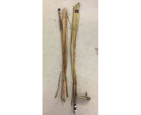 2 vintage split cane fishing rods to include a Hardy's #4 'The Perfection', 2 piece 8 foot, an unnamed 3 piece 9 foot 6 inche
