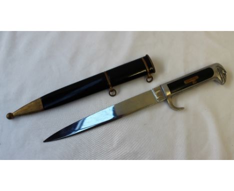 An Italian MVSN Officer's fascist dagger  with a plain plated blade, the polished aluminium handle terminates in an eagle's h