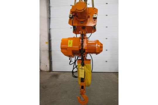 MINT Richard Wilcox 5 Ton Electric chain hoist with power trolley and 8