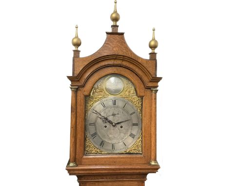 A George Borrett of Harwich (active 1753-1782) long case clock, calendar wheel to interior of dial, silvered chapter ring, br