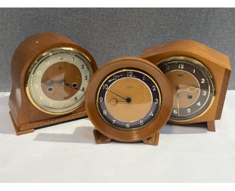 Three Smiths of Enfield clocks including late Deco mantel clock, Arabic dial 