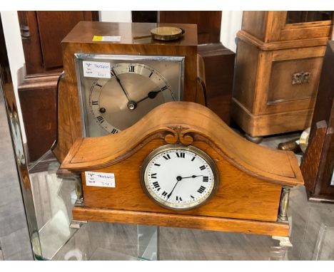 An early to mid 20th Century Deco Westminster chime mantel clock, with pendulum, together with a honey oak cased mantel clock