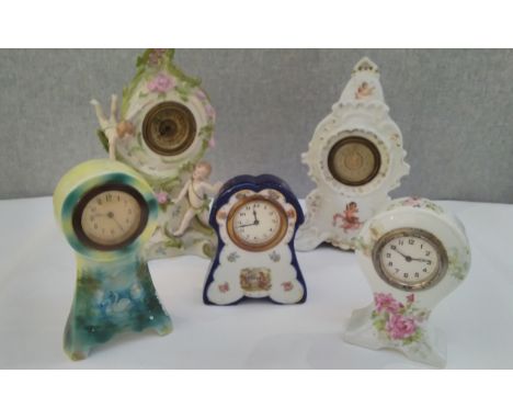 Five various ceramic mantel clocks 