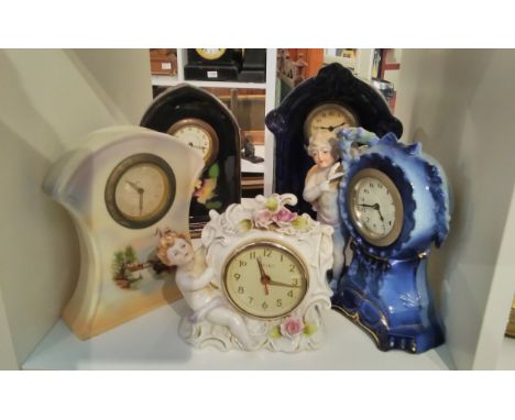 Five various ceramic mantel clocks including digital design 