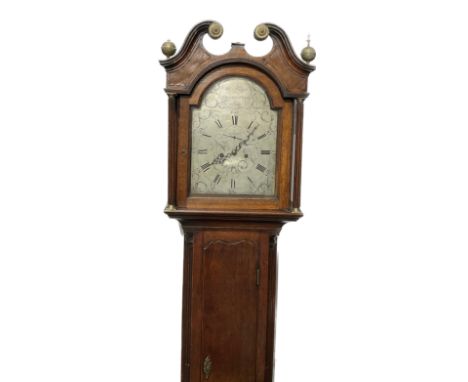 A Charles Hogg of Preston-Pans Georgian long case clock, 8 day movement, oak cased with swan neck pediment, split base, with 