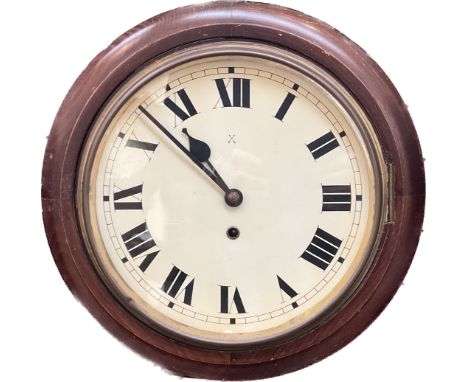 A 20th Century mahogany cased dial clock, 10'' dial with painted face, with pendulum 