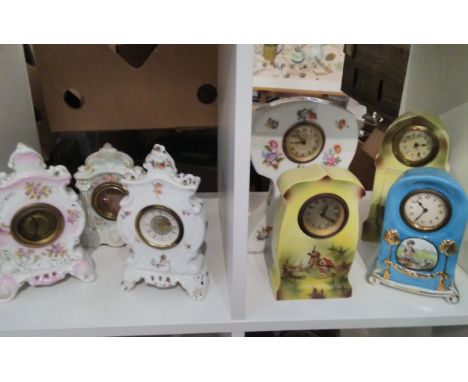 Seven various ceramic mantel clocks 