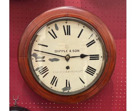 A Victorian mahogany cased dial clock, Dipple &amp; Son of Norwich and Lowestoft, 11.5'' dial paint flaking, with pendulum 