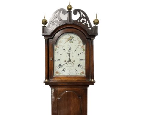 A Georgian Wharton of Grimsby oversized longcase clock, mahogany case, painted Roman dial, marquetry door, rear supports miss