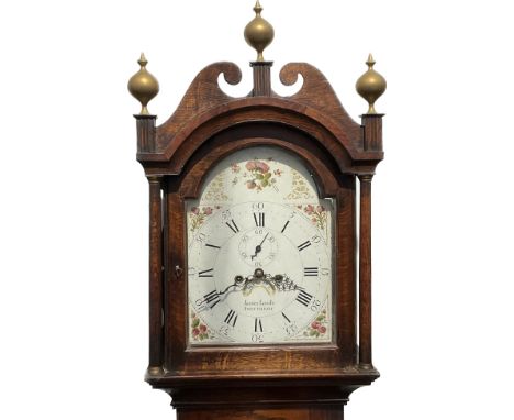 A Georgian James Loofe of Snettisham long case clock, floral and gilt enriched dial, second and calendar wheel, oak case with