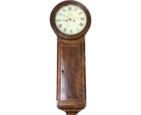 A 19th Century Joseph Bell of Norwich tavern wall clock, Roman dial, 124cm tall approx., with two weights, pendulum and key 