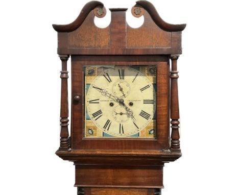 A George Tooley of Aylesbury mahogany cased long case clock, floral painted dial with Roman numerals, date and second dials, 